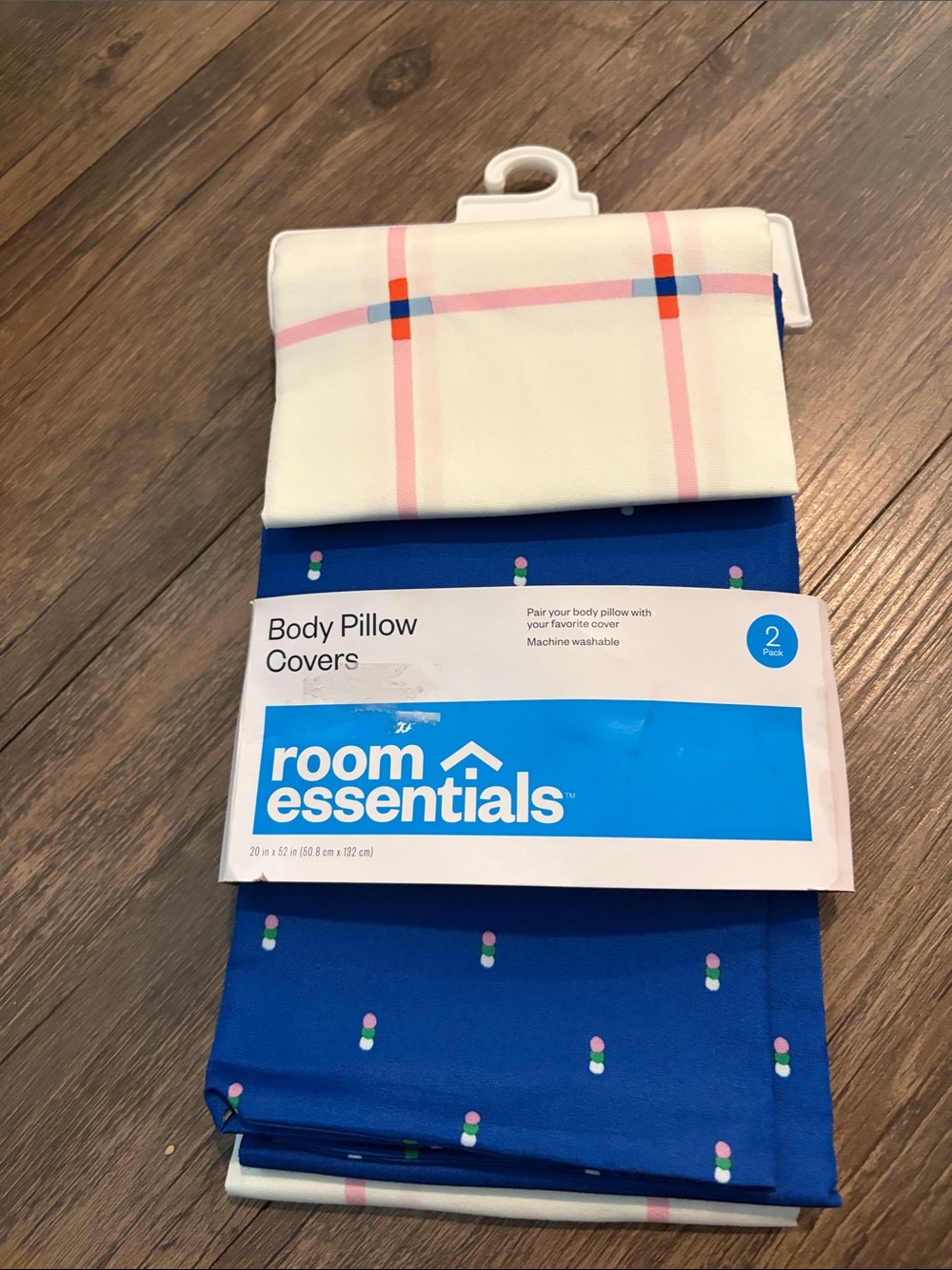 Room Essentials Blue and White Plaid & Dot Body Pillow Covers - 2 Pack